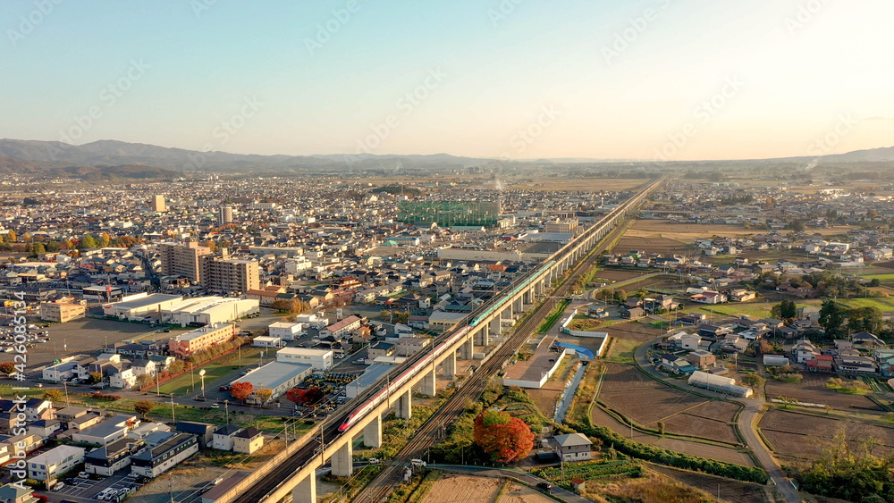 Fototapeta premium 日本の絶景を走る新幹線。