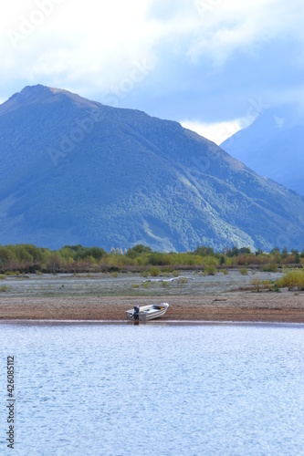 Mountain range with a boat