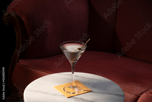 Martini cocktail, with gin and vermut dry; garnished with olive