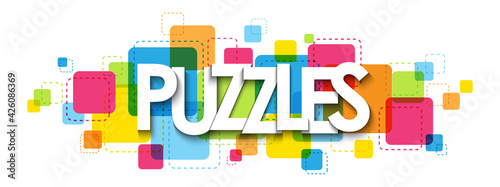 PUZZLES colorful vector typography banner isolated on white background