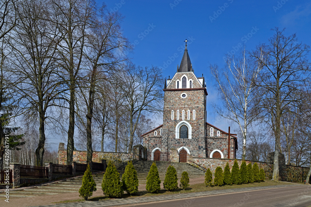 A place of religious worship. Built in 1926, the Catholic Church of Our Lady of Czestochowa and Saint Kazimierz in Majewo in Podlasie, Poland