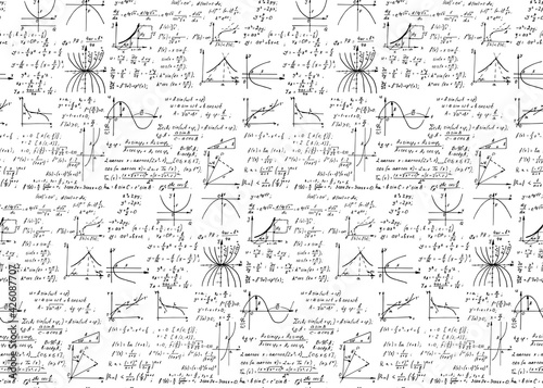 Vintage education background. Trigonometry law theory and mathematical formula equation on whiteboard. Vector hand-drawn seamless pattern.