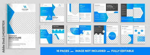 16 pages business brochure template layout design, 16 page business profile template editable layout, modern shape brochure, booklet, annual report, vector