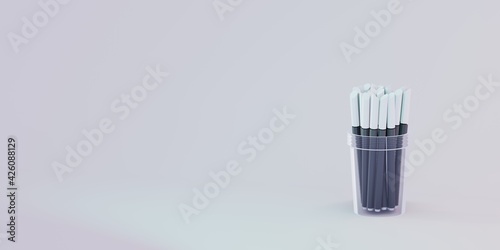 A collection of pens in a 3d isometry glass. Background for education and school. Office store