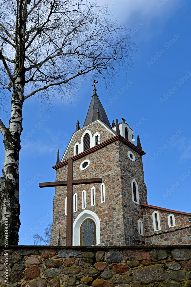 A place of religious worship. Built in 1926, the Catholic Church of Our Lady of Czestochowa and Saint Kazimierz in Majewo in Podlasie, Poland