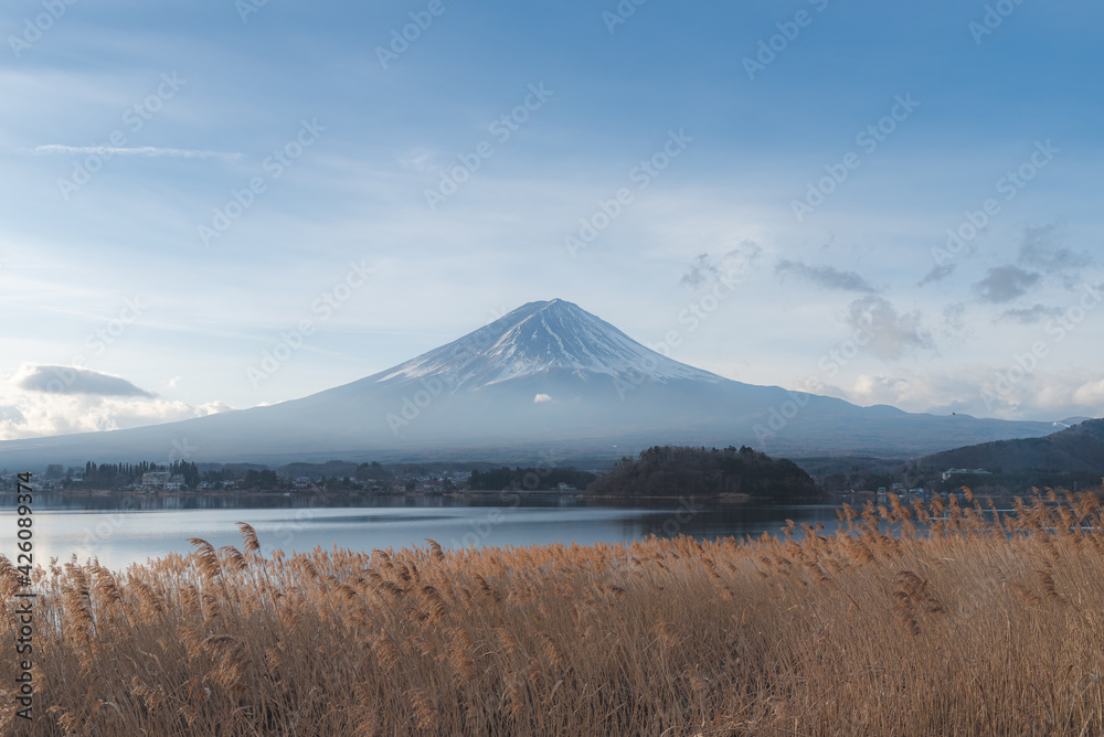 Fujiyama mountain landscape in Winter season 
