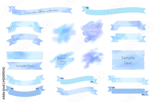 Collection of watercolor-like frames and banners  (blue)