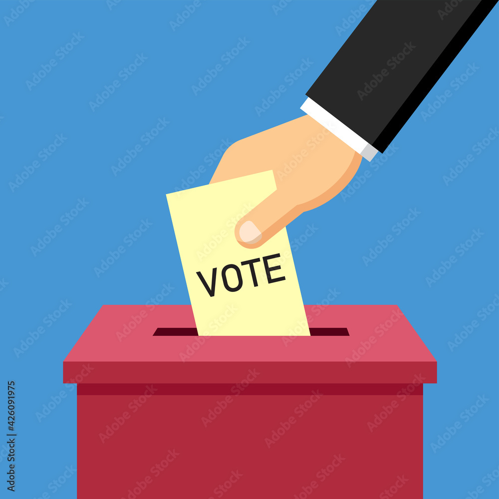 Hand putting vote into ballot box, Election concept, Simple flat