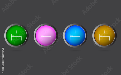 Very Useful Editable Hospital Bed Line Icon on 4 Colored Buttons.