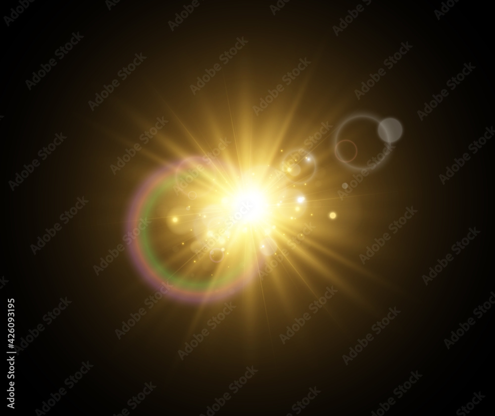 Bright beautiful star.Vector illustration of a light effect on a transparent background. Bright beautiful star.Vector illustration of a light effect on a transparent background.