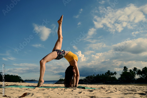 A 58-year-old woman doing yoga exercise
