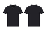 Black polo shirt design template, from two sides. Front and back side views