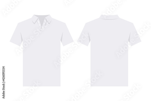 White polo shirt design template, from two sides. Front and back side views