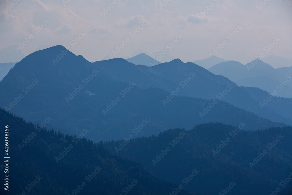 Twilight panorama view at Rotwand mountain, Bavaria, Germany