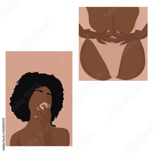 Beautiful afro american girl plus size. Woman face and body on white background
