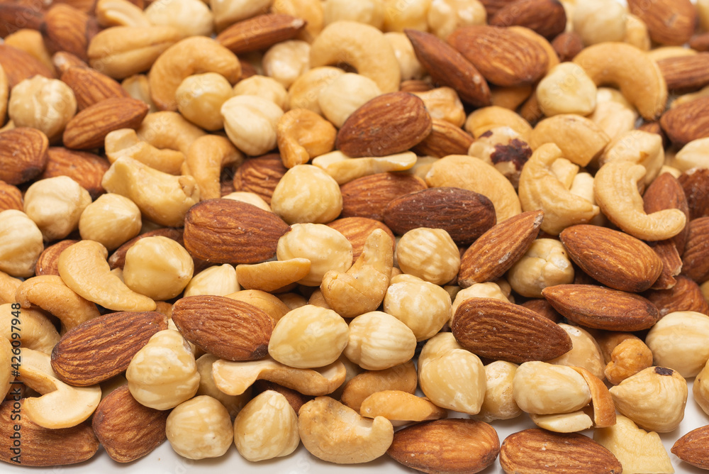 Mix of nuts isolated on white background. Top view. Mix of nuts isolated on white background. Top view.