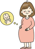 幸せそうな表情の妊婦さんとお腹の中の赤ちゃん（全身）