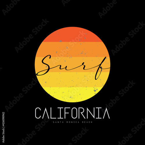 Vector illustration of graphic letters, California beach, creative clothes, perfect for t-shirt designs, shirts, hoodies, etc.
