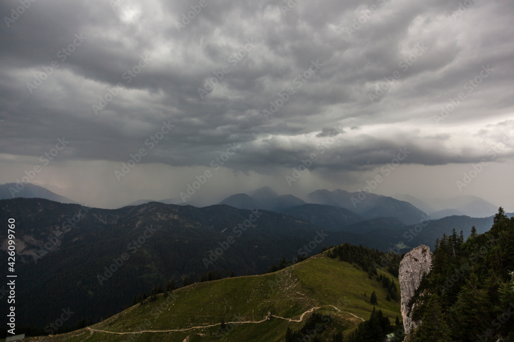 Panorama mountain view at Tegernseer hut, Bavaria, Germany Panorama mountain view at Tegernseer hut, Bavaria, Germany