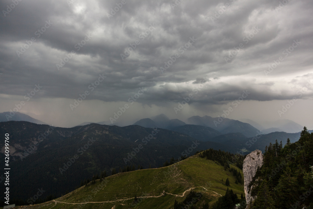 Panorama mountain view at Tegernseer hut, Bavaria, Germany