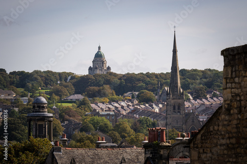Canvas Print View over Lancaster, Ashton Memorial from the Castle.
