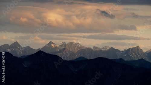 Panoramic mountain view from Tegernseer hut  Bavaria  Germany