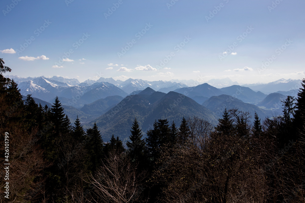 Fototapeta premium Mountain hiking tour to Seekarkreuz mountain, Bavaria, Germany