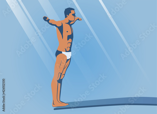 Athlete stands in a straight position and is ready to dive.