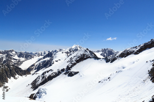 Mountain Wildspitze, snow panorama and blue sky in Tyrol Alps, Austria