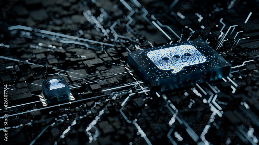 Text Technology Concept with sms symbol on a Microchip. White Neon Data ...