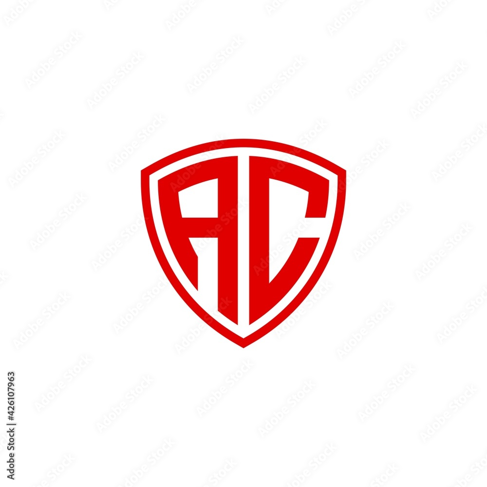 initial Letter AC with Shield frame line element initial Letter AC with Shield frame line element
