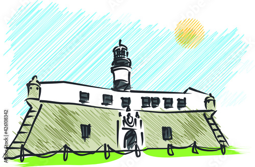 Farol da Barra, Salvador, Brasil. América do Sul, ilustração vetorial 