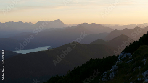Fototapeta Naklejka Na Ścianę i Meble -  Mountain panorama Benediktenwand mountain tour in Bavaria, Germany