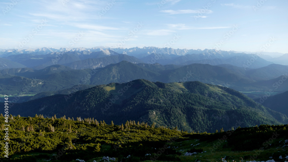 Fototapeta premium Mountain panorama Benediktenwand mountain tour in Bavaria, Germany
