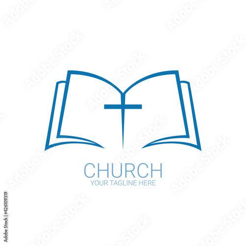 Logo christian cross in the book. Church logo.