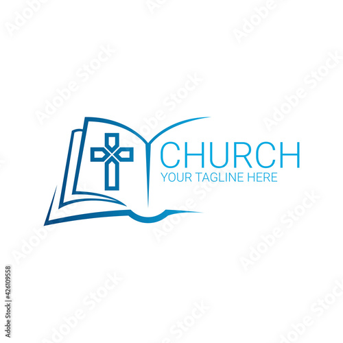 Logo christian abstract cross in the book. Church logo.