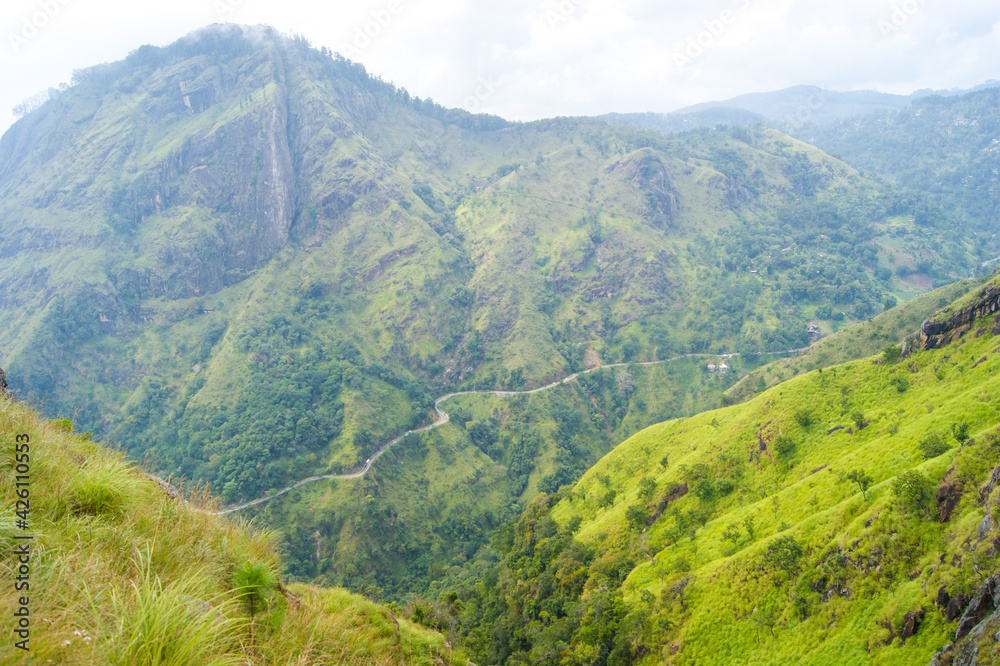 Incredible green views of mini Adams Peak valley in Sri Lanka, south east asia.