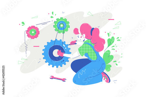Woman repair something with tool