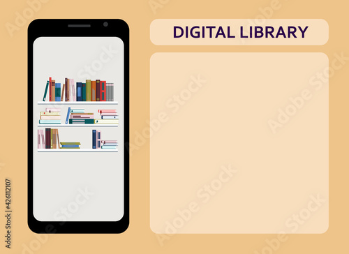 Mobile phone with an image of an electronic library