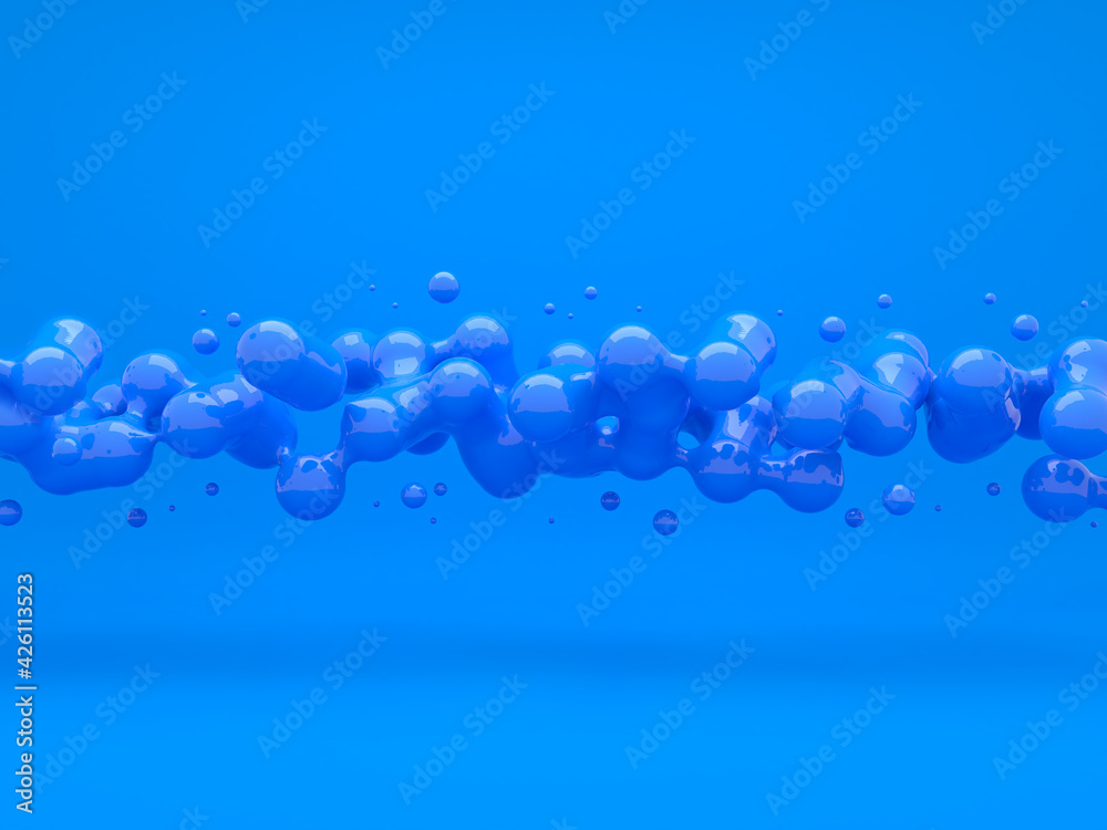 Fototapeta premium Blue abstract background with drops floating in weightlessness.