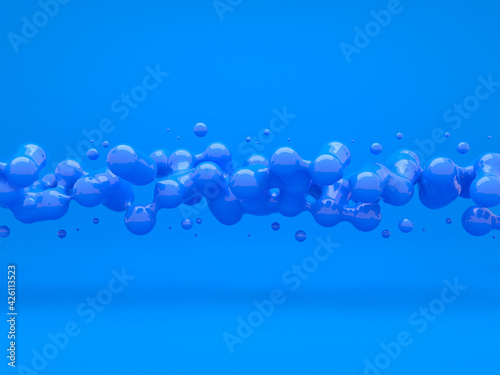 Blue abstract background with drops floating in weightlessness.