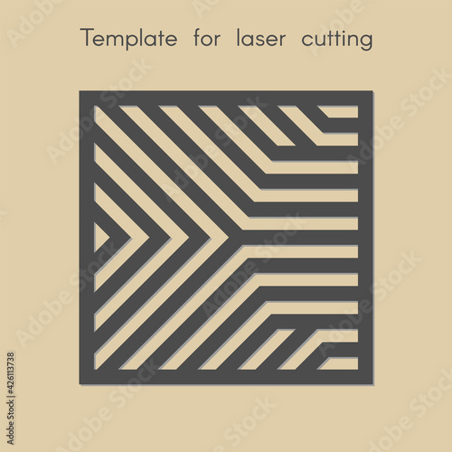 Template for laser cutting. Stencil for panels of wood, metal. Geometric pattern. Square background for cut. Vector illustration. Decorative stand