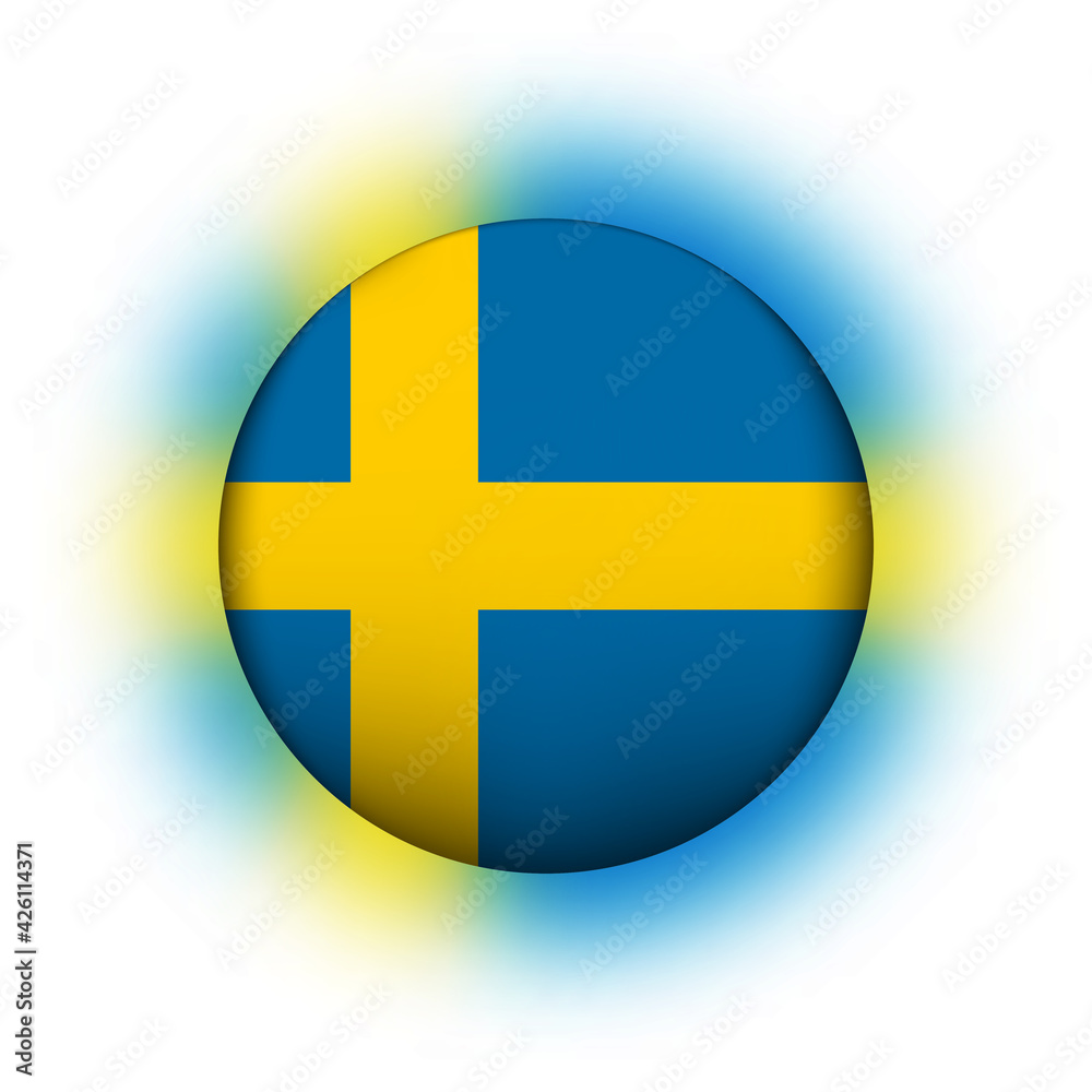 Glass light ball with flag of Sweden. Round sphere, template icon. Swedish national symbol. Glossy realistic ball, 3D abstract vector illustration highlighted on a white background. Big bubble Glass light ball with flag of Sweden. Round sphere, template icon. Swedish national symbol. Glossy realistic ball, 3D abstract vector illustration highlighted on a white background. Big bubble