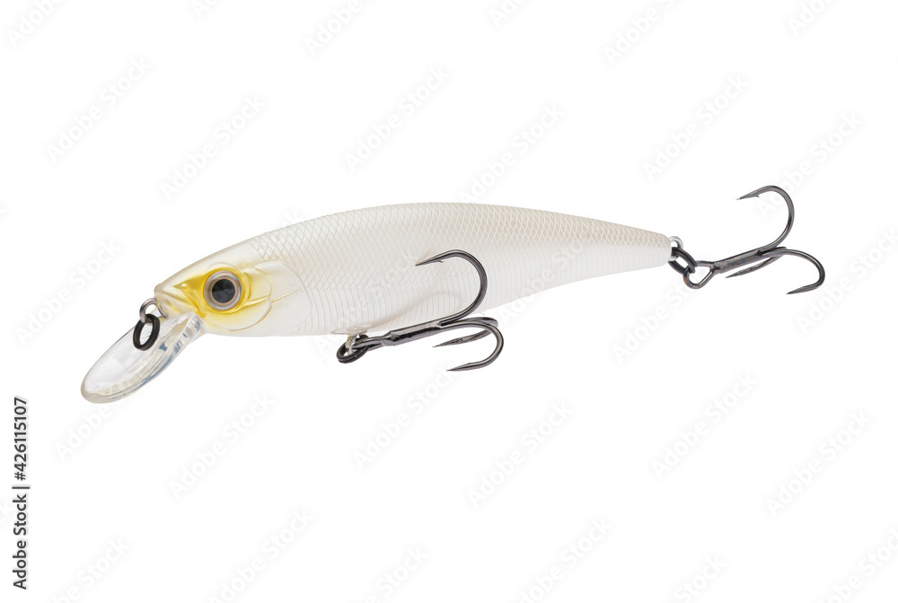 Wobbler with hooks for fishing as bait for fish, which is used for spinning. Fishing tackle for a fisherman. Wobbler with hooks for fishing as bait for fish, which is used for spinning. Fishing tackle for a fisherman.