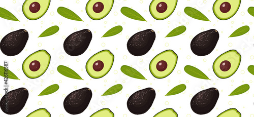 Avocado seamless pattern to white background for print, fabric and organic, vegan, raw products packaging. Texture for eco and healthy food. 