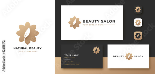 abstract flower with leaf logo design