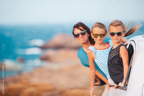 Family on vacation travel by car. Summer holiday and car travel concept