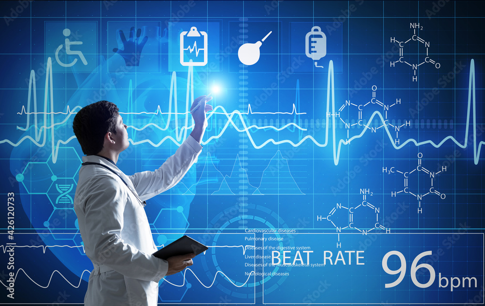 The doctor works with the virtual interface. Digital Medicine Concept The doctor works with the virtual interface. Digital Medicine Concept