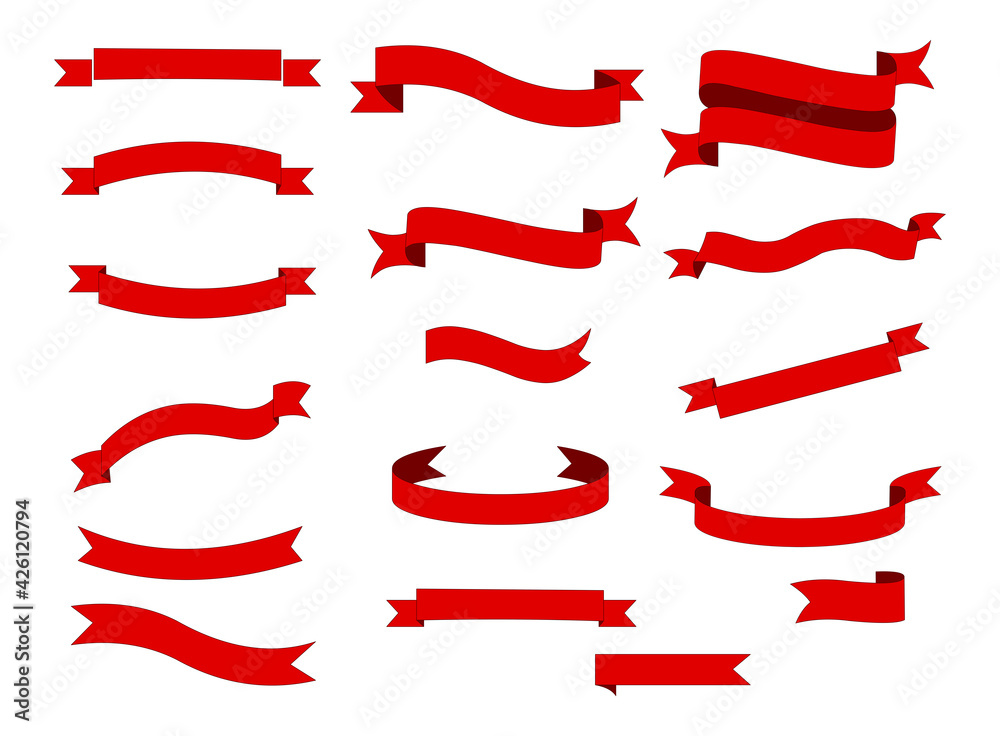 Set of red banner ribbon label vector