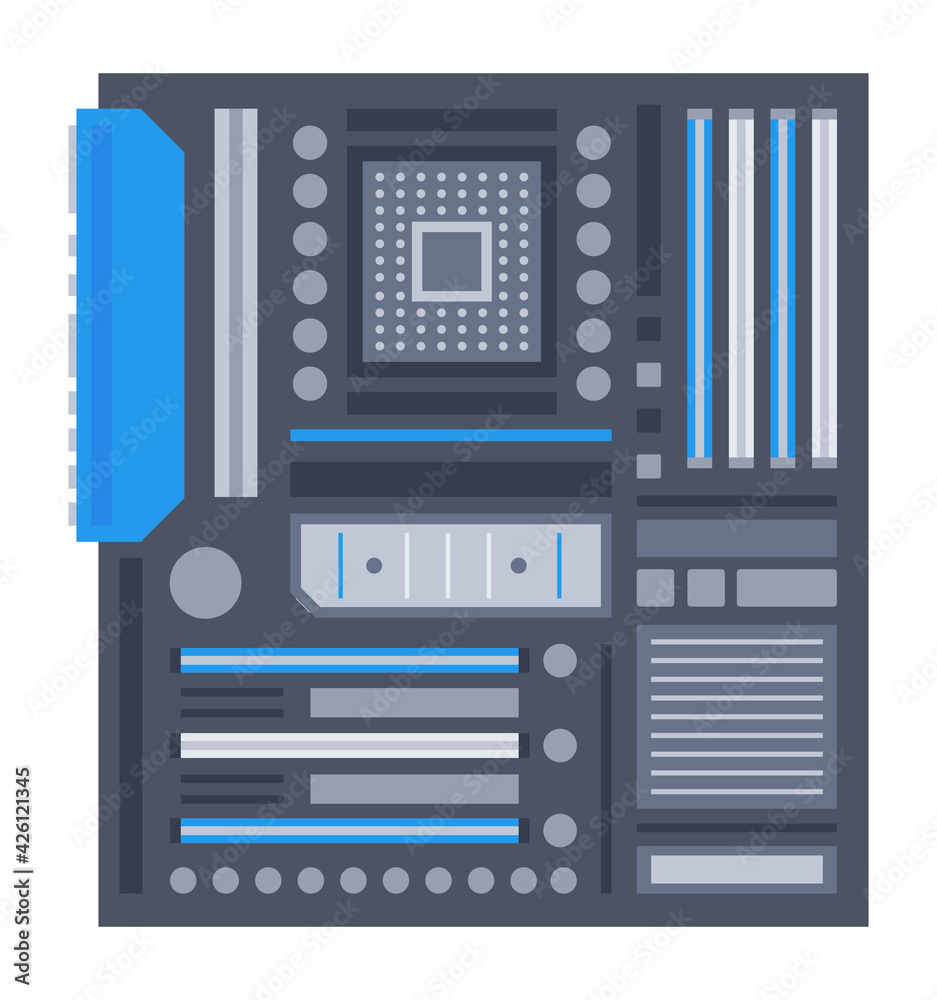 Computer chip technology processor circuit and computer motherboard information system. Vector illustration.